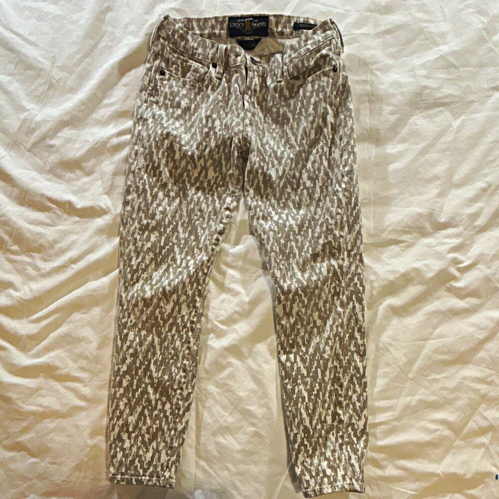 Lucky Brand Women’s Gray White Abstract Denim Capri Pants Slim Skinny Mid Rise 2